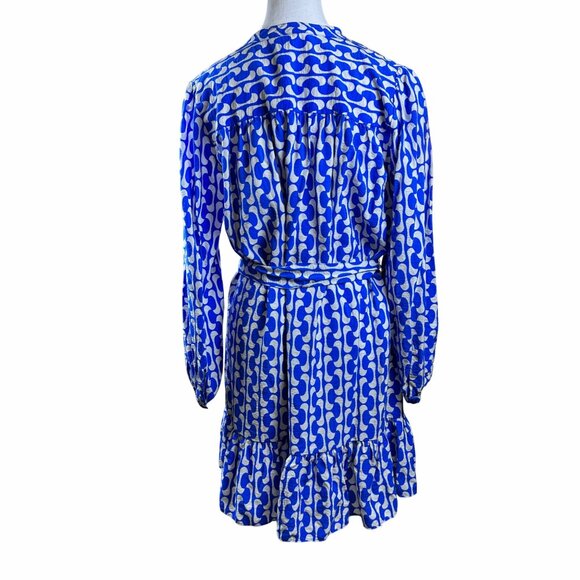 Zara Womens Blue White Flowy Dress With Belt Long Sleeves Ruffle Hem Size S - Picture 5 of 13
